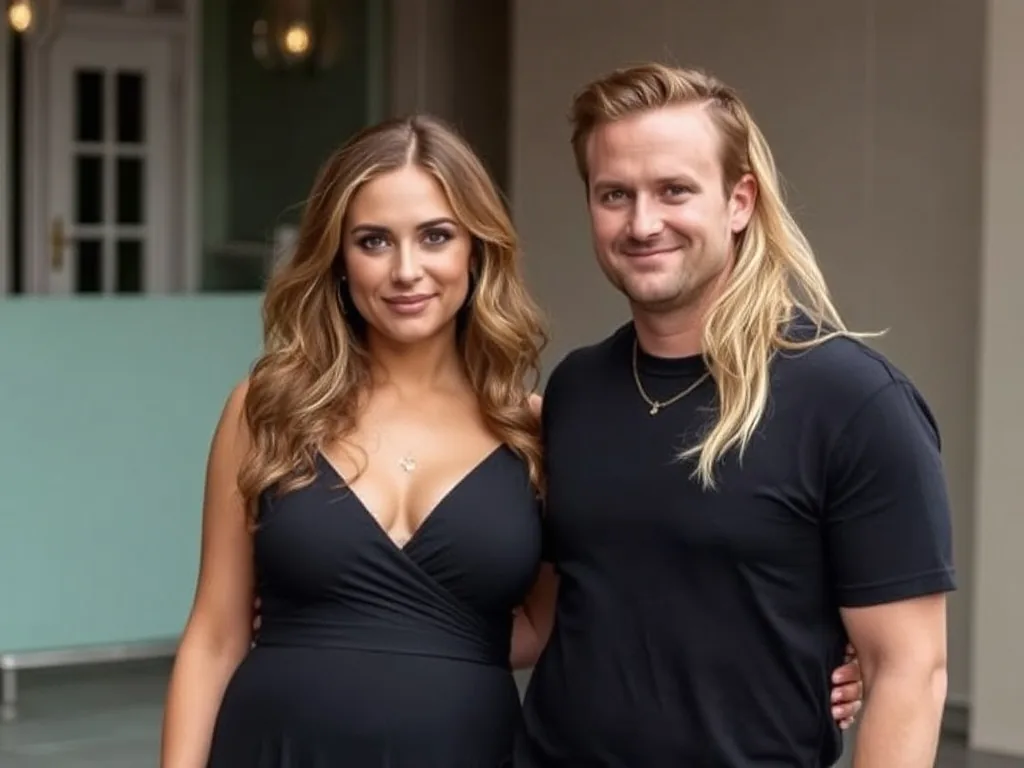 Jade Hallyday, le ventre arrondi, marche entourée de photographes et de flashs